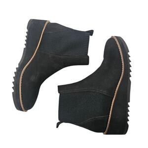 EILEEN FISHER Lilou Nubuck and Recycled Stretch Knit Bootie in Black Size 8.5